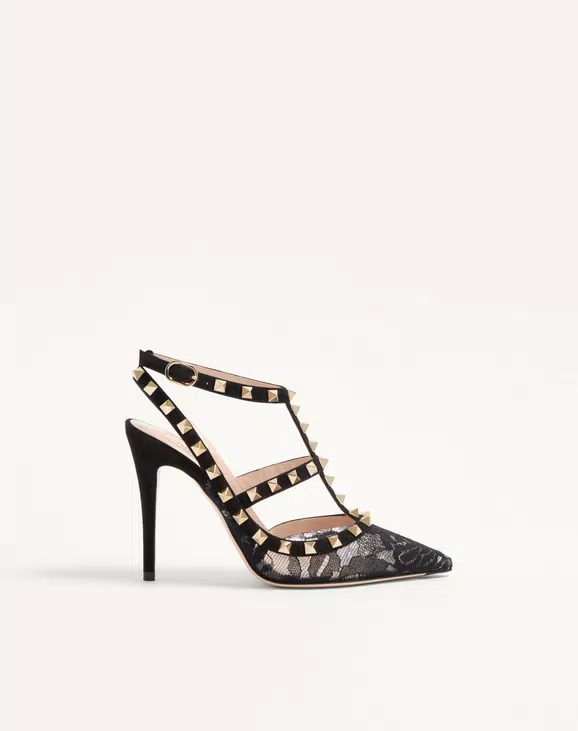Valentino Rockstud Lace Pump With Straps 100Mm - Image 1